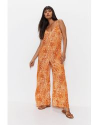 Warehouse - Animal Slouchy Cover Up Jumpsuit Viscose - Lyst