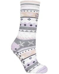 Heat Holders - Ladies Fairisle Nordic Winter Non Slip Thermal Slipper Socks - Lyst