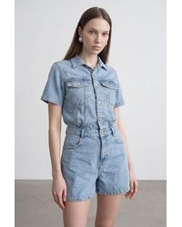 Dilvin - Denim Dungaree Shorts With Shirt Collar - Lyst
