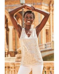 Sosandar - Champagne Sequin Front Vest Jersey Top - Lyst