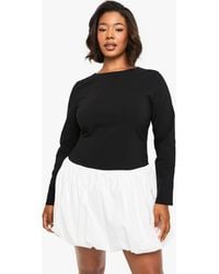 Boohoo - Plus Bengaline Contrast Puffball Mini Dress - Lyst