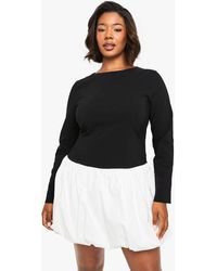 Boohoo - Plus Bengaline Contrast Puffball Mini Dress - Lyst