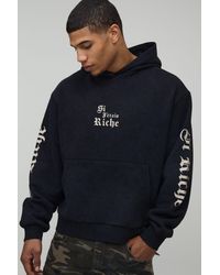 BoohooMAN - Oversized Boxy Gothic Acid Wash Printed Hoodie - Lyst