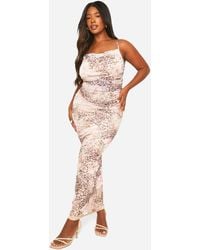 Boohoo - Plus Mesh Print Lace Detail Maxi Dress - Lyst