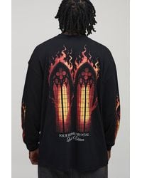 BoohooMAN - Tall Oversized Extended Neck Gothic Flame Print Long-Sleeve T-Shirt - Lyst