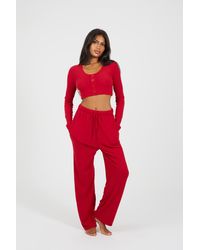 Brave Soul - Cropped Long Sleeve & Wide Leg Lounge Set - Lyst