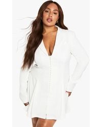 Boohoo - Plus Tailored Hook & Eye Detail Cinched Waist Blazer Dress - Lyst