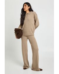 Boohoo - Tall Collared Button Down Oversized Knitted Jumper And Straight Leg Trouser Co-Ord - Lyst