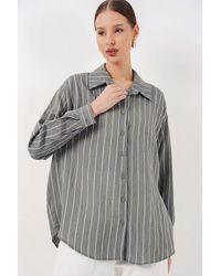 Bigdart - Textured Striped Oversized Shirt With Button Closure - Lyst