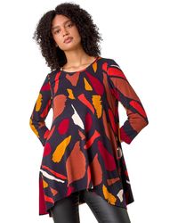 Roman - Abstract Print Hanky Hem Stretch Top - Lyst