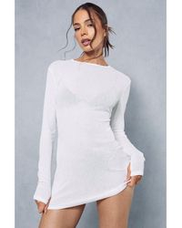 MissPap - Sheer Jersey Long Sleeve Mini Dress - Lyst