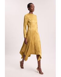 Karen Millen - Jacquard Long Sleeve Hanky Hem Woven Maxi Dress - Lyst