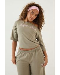 DSGN Studio - Script Embroidered Off The Shoulder Boxy T-Shirt - Lyst