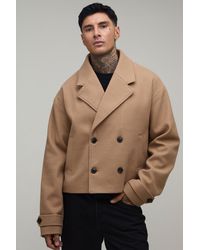 BoohooMAN - Tall Double Breasted Cropped Melton Overcoat - Lyst