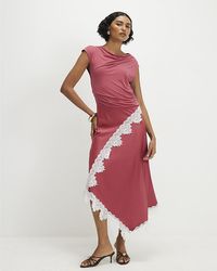 River Island - Maxi Dress Lace Hybrid Drape Short Sleeve - Lyst