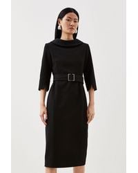 Karen Millen - Petite Tailored Structured Crepe Roll Neck Pencil Midi Dress - Lyst