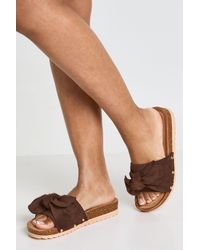 Boohoo - Faux Suede Oversized Bow Footbed Sliders - Lyst