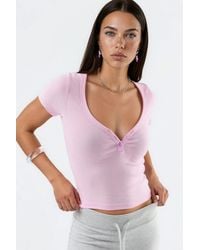 Busem - V-Neck Short Sleeve Knitted Blouse With Button Closure - Lyst