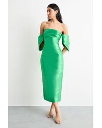 Warehouse - Structured Puff Sleeve Bardot Midi Dress - Lyst