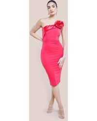 Goddiva - Satin Corsage Scuba Crepe Midi Dress - Lyst