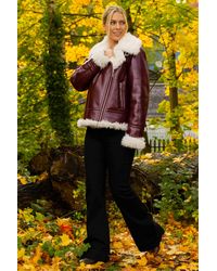 Roman - Contrast Faux Leather Aviator Coat - Lyst