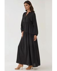 Hiccup - Textured V-Neck Maxi Dress With Button Detail - Lyst