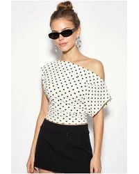 Bianco Lucci - Off-Shoulder Polka Dot Crop Blouse - Lyst