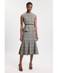 Karen Millen - Petite Tailored Check Godet Midi Skirt - Lyst
