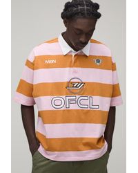 BoohooMAN - Oversized Boxy Sport Embroidered Stripe Rugby Polo - Lyst