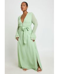 Boohoo - Plus Button Detail Ruffle Sleeve Maxi Dress - Lyst