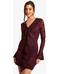 Boohoo - Lace Ruffle Flare Sleeve Mini Dress - Lyst