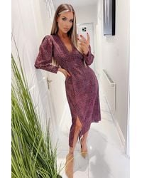 AX Paris - Printed V-Neck Long Sleeve Midi Dress - Lyst