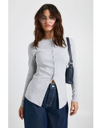 Boohoo - Ribbed Longline Popper Front Top - Lyst