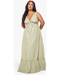 Boohoo - Plus Cotton Poplin Ruched Tie Detail Maxi Dress - Lyst