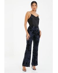 Quiz - Sequin Flocked Flared Trousers - Lyst