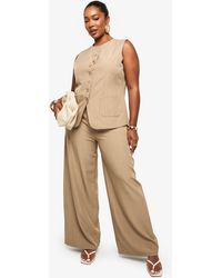 Boohoo - Plus Drawstring Pinstripe Wide Leg Trouser - Lyst