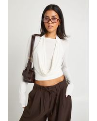 Boohoo - Halterneck Cowl Double Layer Long Sleeve Top - Lyst