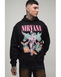BoohooMAN - Tall Nirvana Floral Oversized License Print Hoodie - Lyst