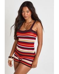 Boohoo - Stripe Crochet Strappy Top And Mini Short Co-Ord - Lyst