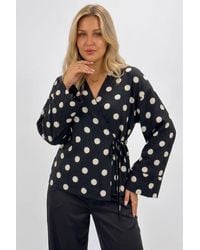 Bigdart - Polka Dot Wrap Blouse With Tie Detail - Lyst