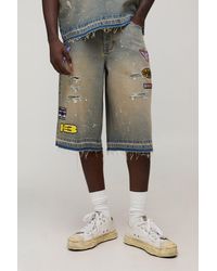 BoohooMAN - Washed Moto Badge Longline Jorts - Lyst