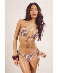 Boohoo - Tie Dye Print Bead Trim Triangle Bikini Top And Tie Side Bottom - Lyst