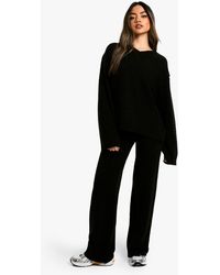 Boohoo - Soft Knit V Neck Jumper And Wide Leg Knitted Co-Ord - Lyst