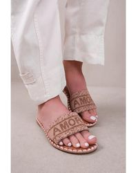 Where's That From - 'Note' Strap Flat Sandals With Beaded Text Detail - Lyst