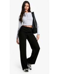 Boohoo - Ribbed Ruched Side Wide Leg Trouser - Lyst