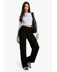 Boohoo - Ribbed Ruched Side Wide Leg Trouser - Lyst