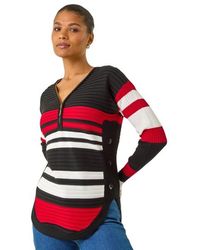 Roman - Stripe Zip Front Ribbed Knit Jumper - Lyst