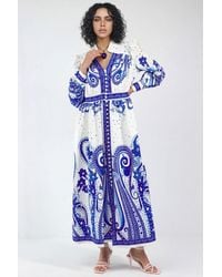 Msn-Collection - V-Neck Paisley Maxi Dress With Slit - Lyst