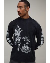 BoohooMAN - Oversized Tiger Print Washed Long Sleeve T-Shirt - Lyst