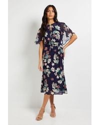 Wallis - Cape Sleeve Ruched Midi Dress - Lyst